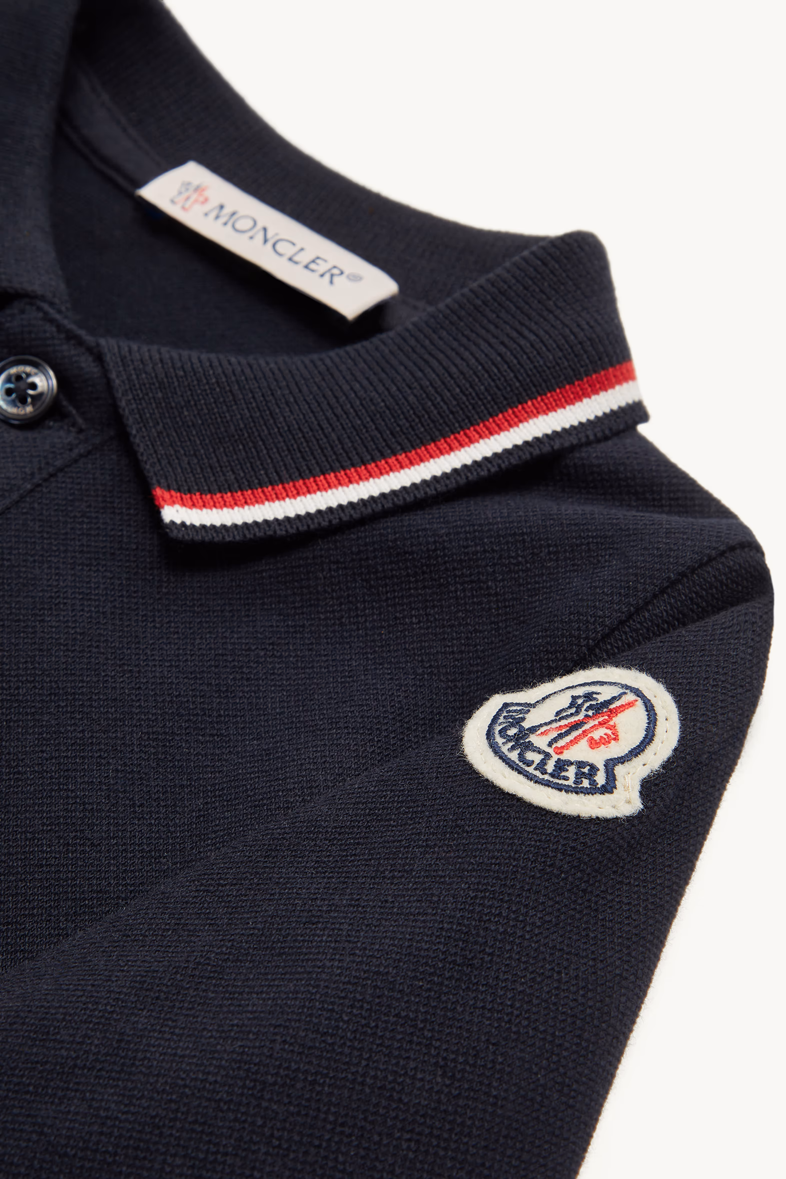 Barboteuse en piqué de coton à bords tricolores Garçon Bleu marine Moncler 2